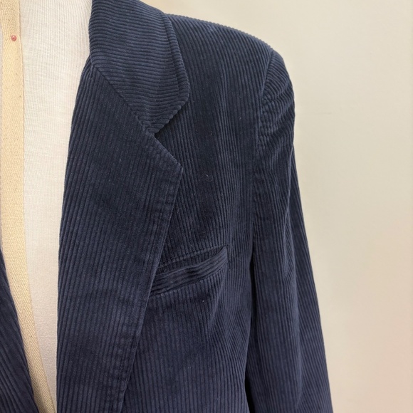 Vintage Preppy Minimalist Wide Wale Corduroy Navy Blazer Women’s M 80s Classic - Picture 2 of 12